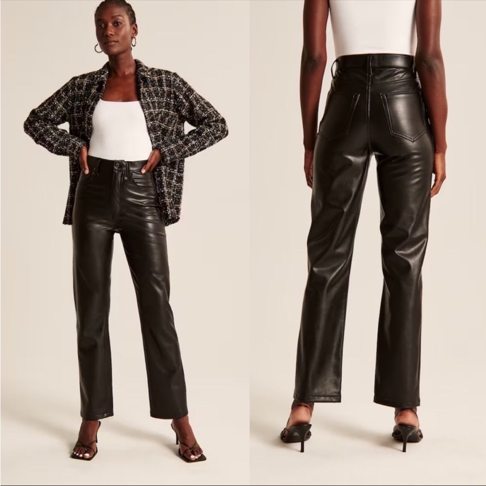 Abercrombie & Fitch Vegan Leather 90s Straight Ultra High Rise Black Pants 28 6